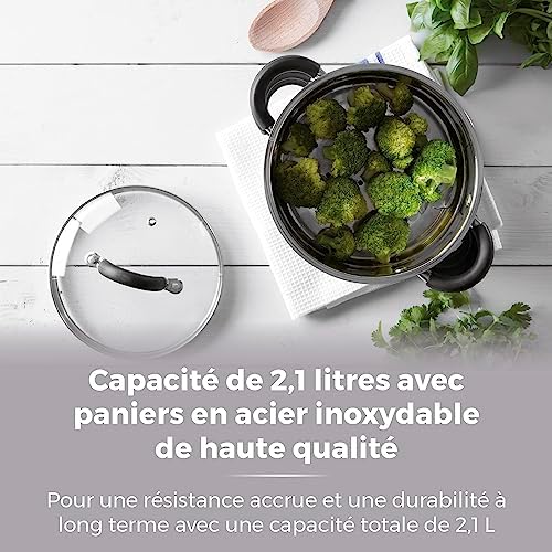 TOWER Cuiseur Vapeur à Induction, 3 Étages, Inox, 18 cm, Argenté