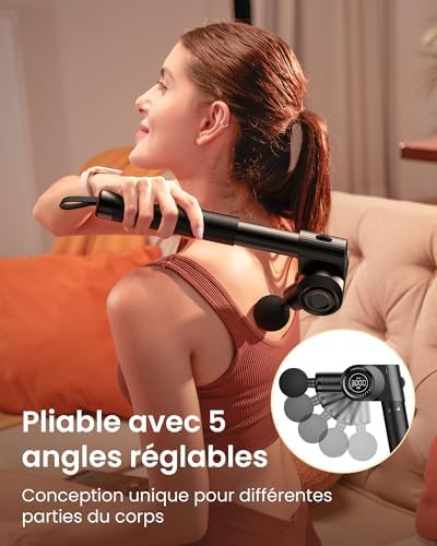 Pistolet de Massage Musculaire avec Poignée Métallique Extensible, 32 Vitesses