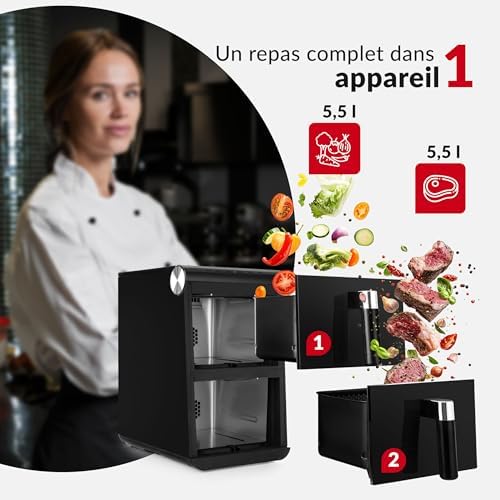 Friteuse à air chaud double chambre 11L avec contrôle indépendant et design compact