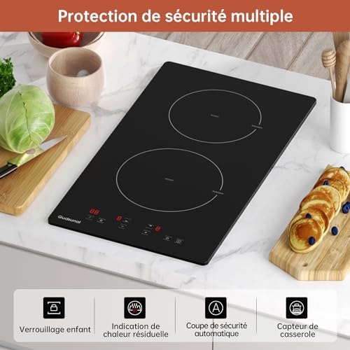 Plaque Induction 2 Feux Encastrable, 3600 W, Noir, 29x52 cm