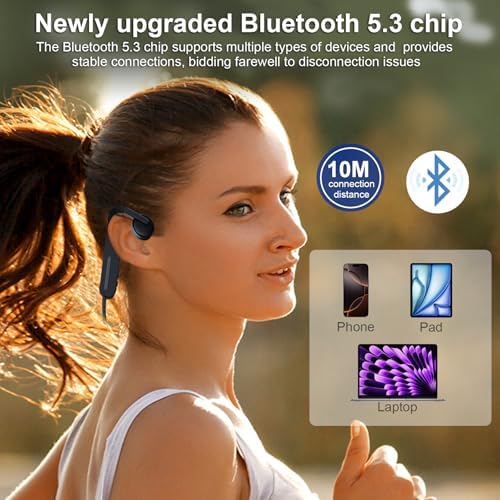Casques Sportifs Bluetooth 5.3 Conduction Osseuse, Étanches IPX6, Oreille Ouverte