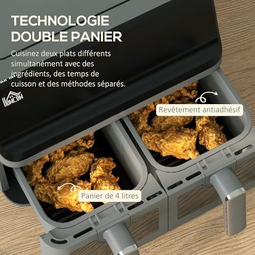 Friteuse à air sans huile avec double cuve de 8L et écran tactile