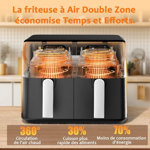 Friteuse à air 9L avec double tiroir et préréglages intelligents