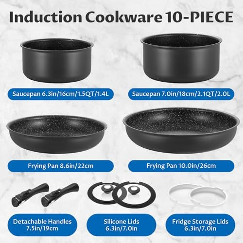 Batterie de Cuisine Induction 10 Pièces, Antiadhésive, Gris Foncé