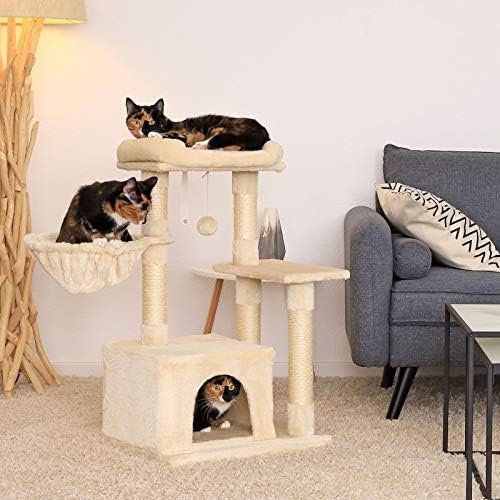 Arbre à Chat avec Hamac et Balle en Peluche, 85 cm, Beige