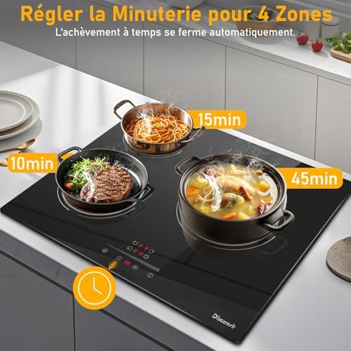 Plaque Induction 3 Feux avec Chauffage Double Anneau et Minuterie Intelligente