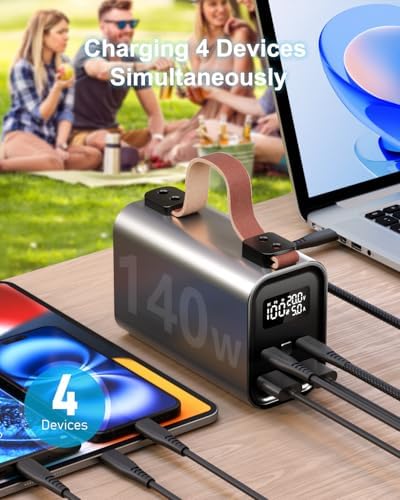 Batterie Externe 50000mAh 140W, Charge Rapide avec Écran Numérique et 4 Sorties