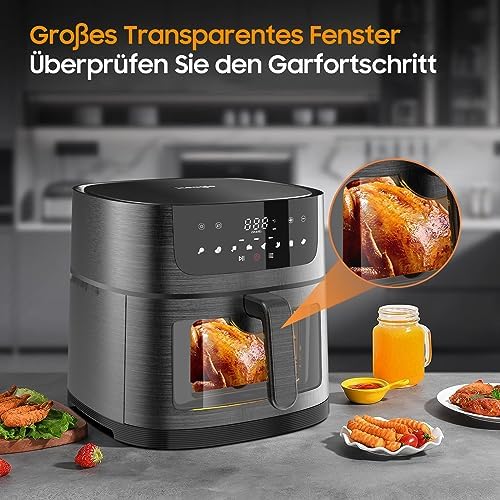 Friteuse à air XXL 9L avec fenêtre transparente et cuisson rapide