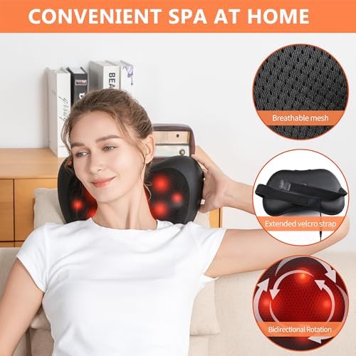 Coussin de Massage Shiatsu Masseur Cervical avec Chaleur et 4 Nœuds