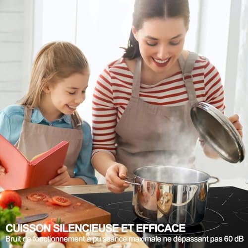 Table de Cuisson à Induction 3 Feux, 7400W, Verre Noir