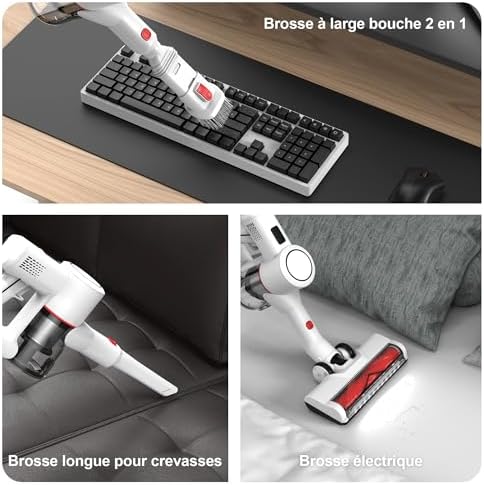 Syntecno Aspirateur Balai sans Fil Puissant P9-W, Moteur 70,000 tr/min, Blanc