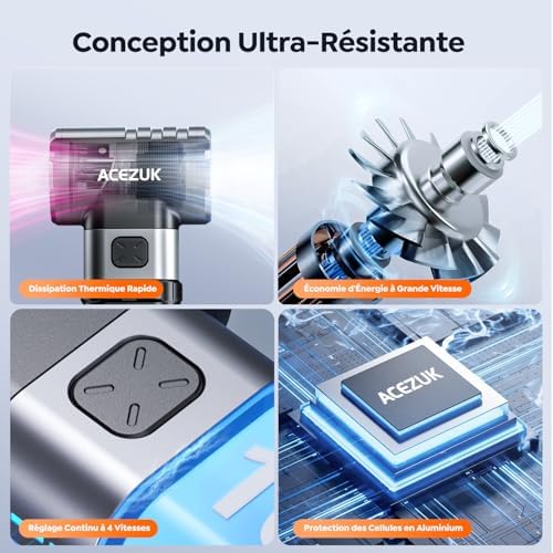 ACEZUK Souffleur Air Comprimé AD100, 200000 TR/Min, Batterie 10500mAh, 4 Vitesses