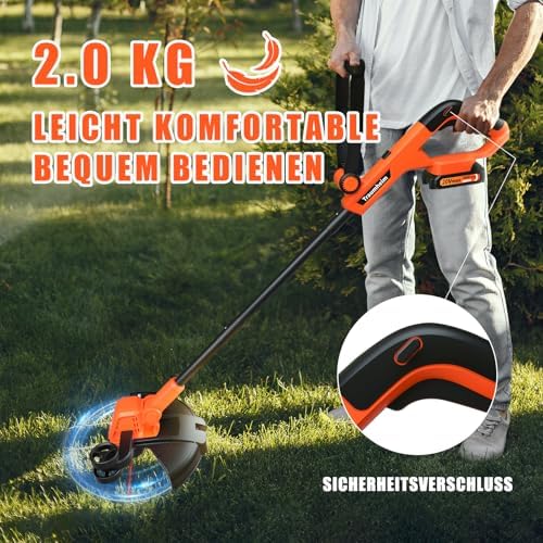 Coupe Bordure sans Fil 20V, Debroussailleuse Electrique 2-en-1 avec Tête Rotative 90°
