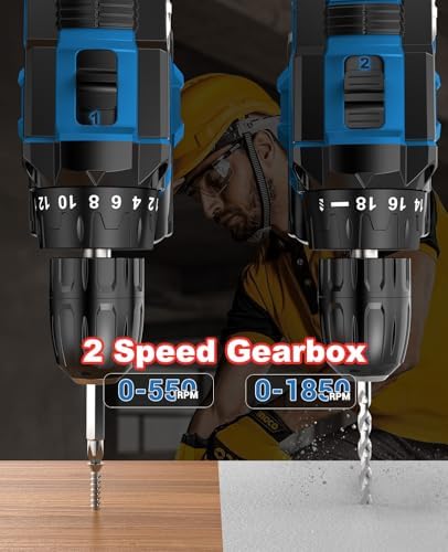 DYJPOW Perceuse Visseuse Sans Fil 21V, 42Nm, Batterie 2.0Ah, 18+1 Réglages