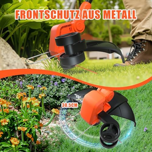 Coupe Bordure sans Fil 20V, Debroussailleuse Electrique 2-en-1 avec Tête Rotative 90°