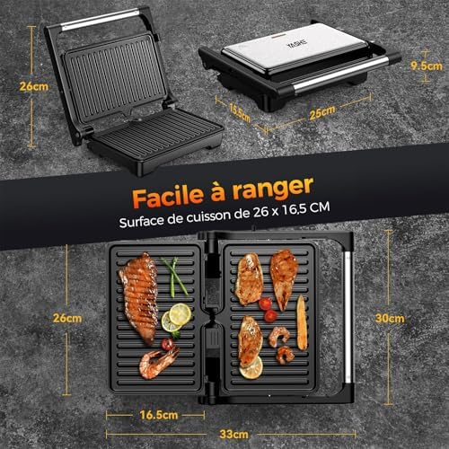 YASHE Appareil à Croque-Monsieur, Modèle ABC183, Plaques XXL Antiadhésives, 1500W