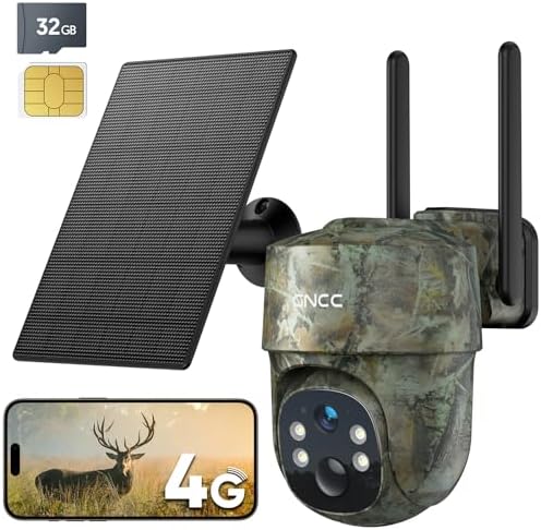 Caméra Solaire 4G Extérieure 2K, Vision Nocturne Couleur, 360° PTZ