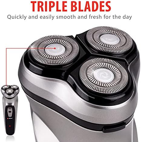 alpina Rasoir Électrique Homme USB, 3 Têtes Flottantes, Tondeuse Pop-Up, Argenté/Noir