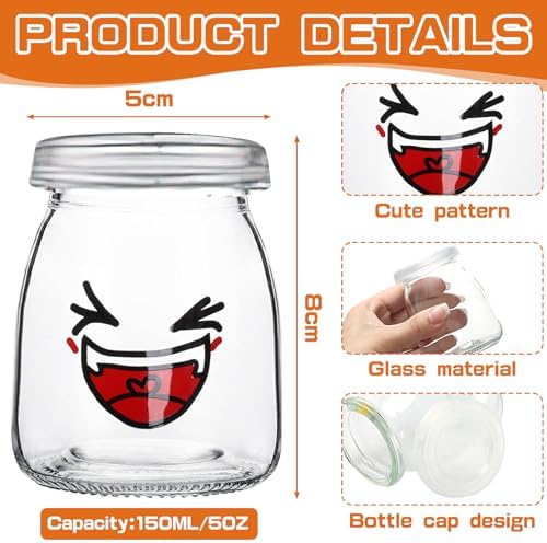 Pots en Verre 150ml avec Couvercle, Petit Pot en Verre, Motifs Mignons