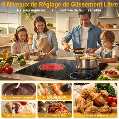 Plaque Induction 3 Feux avec Chauffage Double Anneau et Minuterie Intelligente
