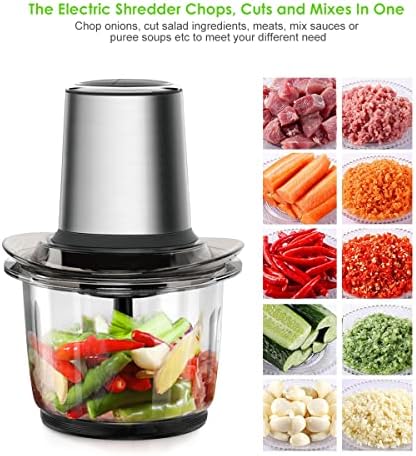 WAWORIO Hachoir Électrique 400W, 1.5L Bol en Verre, 4 Lames Inox, 2 Vitesses
