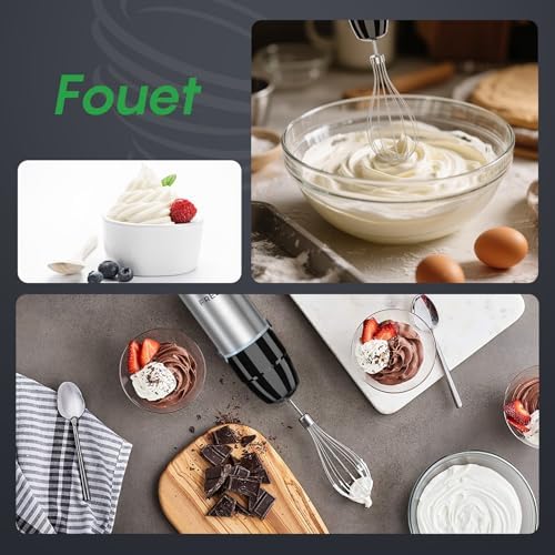 Fresko Mixeur Plongeur 4-en-1 HB3302, 1000W, 12 Vitesses, Acier Inoxydable