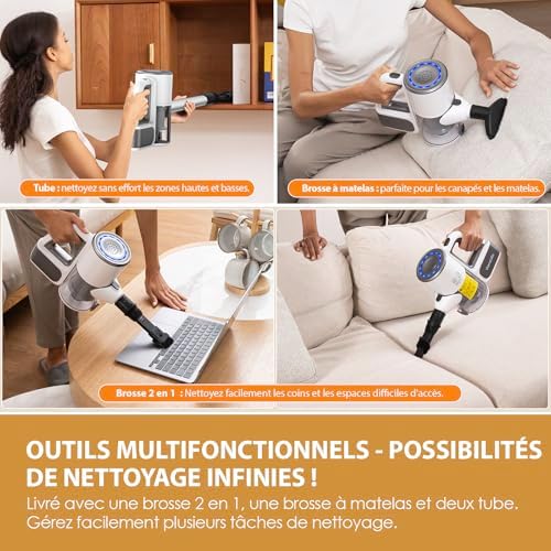 VersLife Aspirateur Balai sans Fil S6PRO, Puissant 30Kpa, 30 Min d'Autonomie, 4 en 1