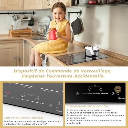 Plaque Induction 2 Feux Encastrable, 30 cm, 9 Niveaux, Fonction Boost, Noir