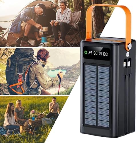 Chargeur Solaire Portable Batterie Externe 50000mAh, Noir, 4 Sorties LED