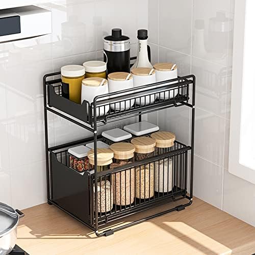Organisateur de Cuisine à 2 Niveaux sous Évier, Noir 37.4x26.5x44cm