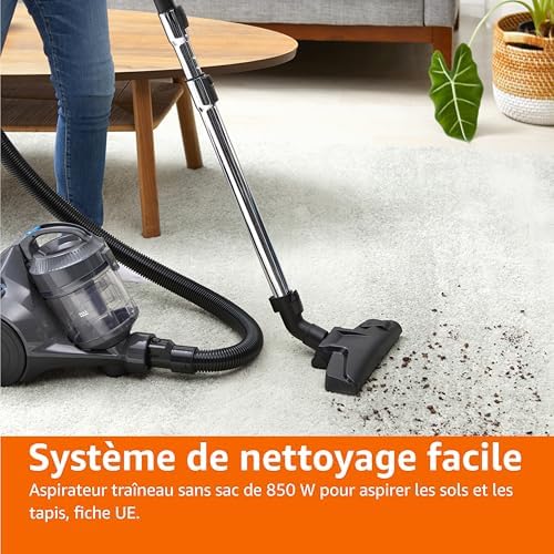 Amazon Basics Aspirateur Traineau sans Sac VCS35B15KOM-85, 850W, Filtro HEPA, Gris