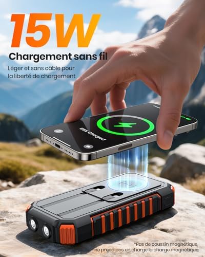 Chargeur Solaire Batterie Externe 27000mAh, Charge Rapide 22,5W, Orange