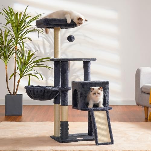 Arbre à Chat Robuste avec Brosse de Nettoyage, Gris Foncé, 80cm