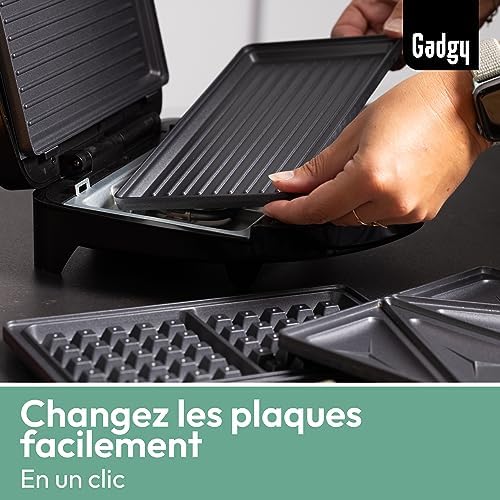 Gadgy Appareil à Croque Monsieur 3 en 1 GG0839, Plaques Détachables, Noir