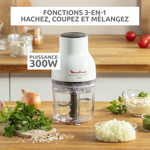 Moulinex Hachoir Électrique Moulinette Essential DJ520110, 300W, 4 Lames, 400ml, Blanc