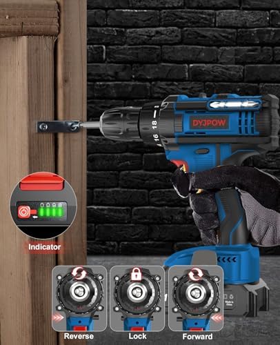 DYJPOW Perceuse Visseuse Sans Fil 21V, 42Nm, Batterie 2.0Ah, 18+1 Réglages
