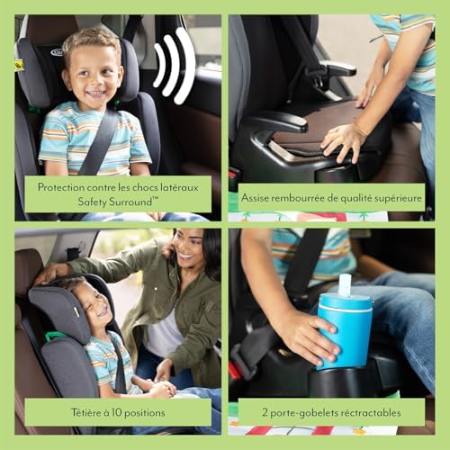 GRACO Siège Auto Isofix Junior Maxi I-Size R129, Rehausseur à Dossier Haut, Noir