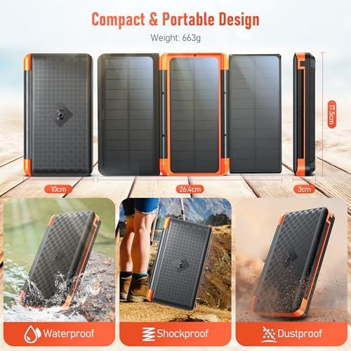 Batterie Externe Solaire 63200mAh avec Charge Rapide USB-C et Sans Fil