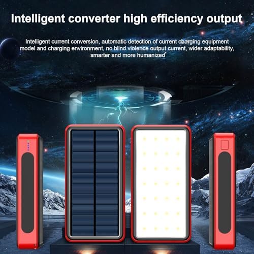 Batterie Externe Solaire 50000mAh, Chargeur Solaire avec 4 Sorties USB, Rouge