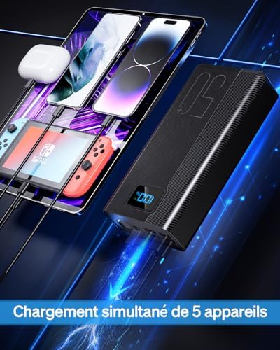 Batterie Externe 50000mAh, Charge Rapide 22.5W, 5 Sorties, 3 Entrées