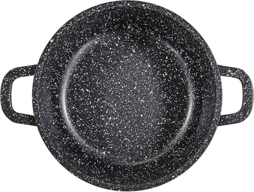 KAMBERG Faitout en Fonte d'Aluminium 28 cm, Revêtement Type Pierre, Couvercle en Verre, Induction