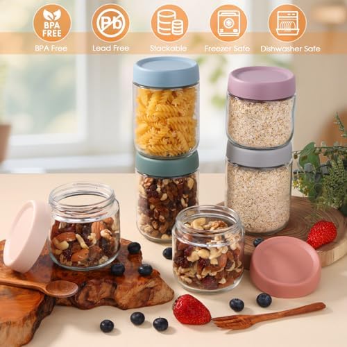 Bocaux Hermétiques Petit Pot en Verre 300ml, Couvercles Pastel, Lot de 4