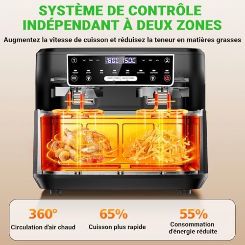 Friteuse à air chaud 12L avec cuisson intelligente et double panier
