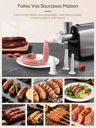 FOHERE Hachoir à Viande Électrique Professionnel, 3 en 1, 2000W Max, Acier Inoxydable