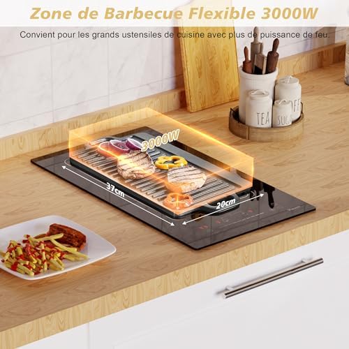 Plaque Induction 2 Feux Encastrable, 30 cm, 9 Niveaux, Fonction Boost, Noir