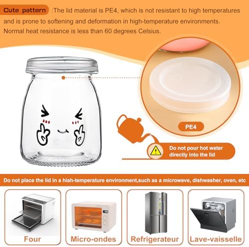 Pots en Verre 150ml avec Couvercle, Petit Pot en Verre, Motifs Mignons
