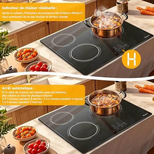 Plaque Induction 3 Feux avec Chauffage Double Anneau et Minuterie Intelligente