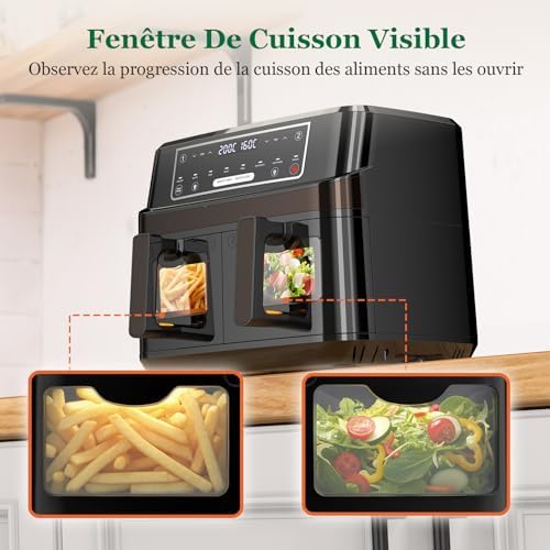 Friteuse à air chaud 10L avec deux paniers et cuisson intelligente