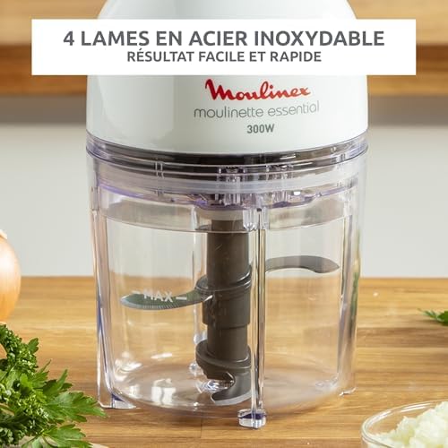 Moulinex Hachoir Électrique Moulinette Essential DJ520110, 300W, 4 Lames, 400ml, Blanc