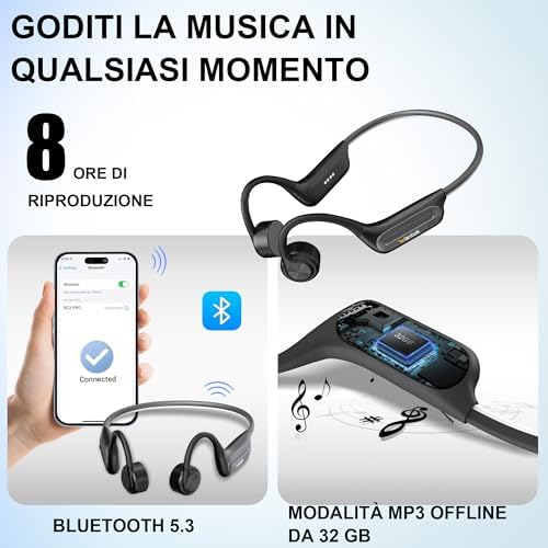 Écouteurs Bluetooth 5.3 à Conduction Osseuse, Casque Sport Étanche IP68, Noir